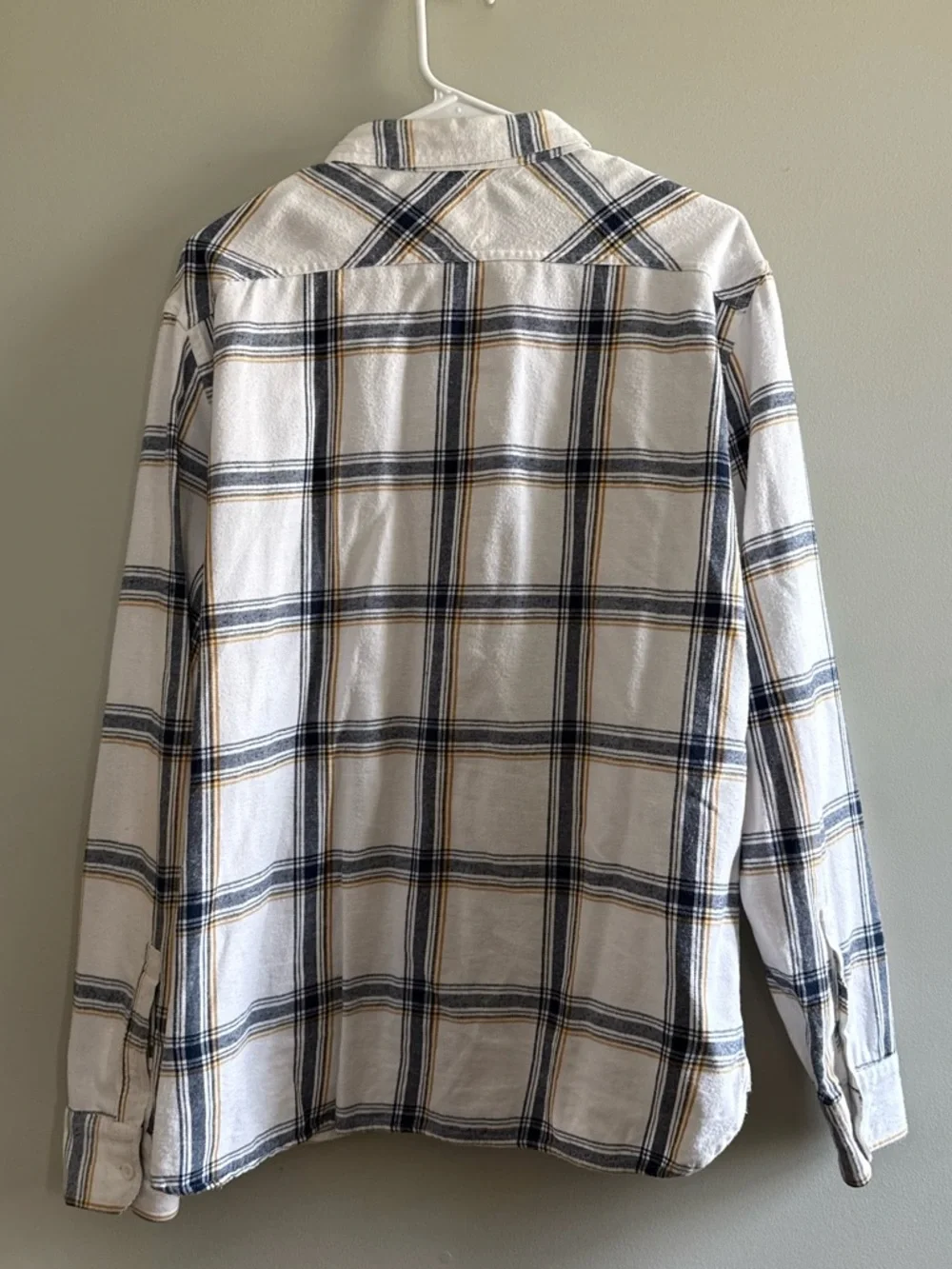Levi's White Plaid Button-Down Shirt with Navy and Tan Stripes